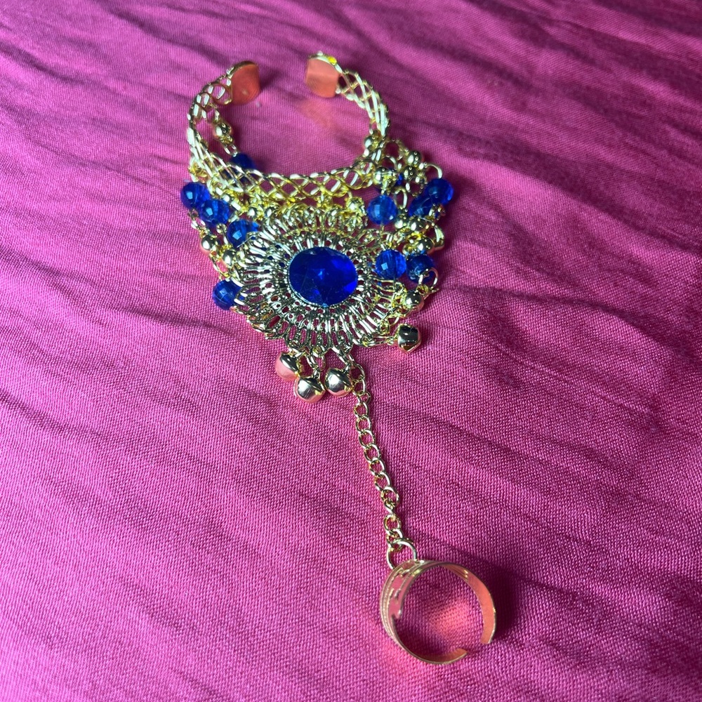Blue Gem & Rhinestone Bracelet Bangle and ring